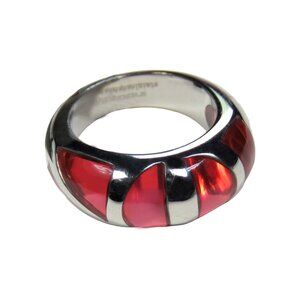 Inox Women's Stainless Steel Ring with Red Accents and Inlay